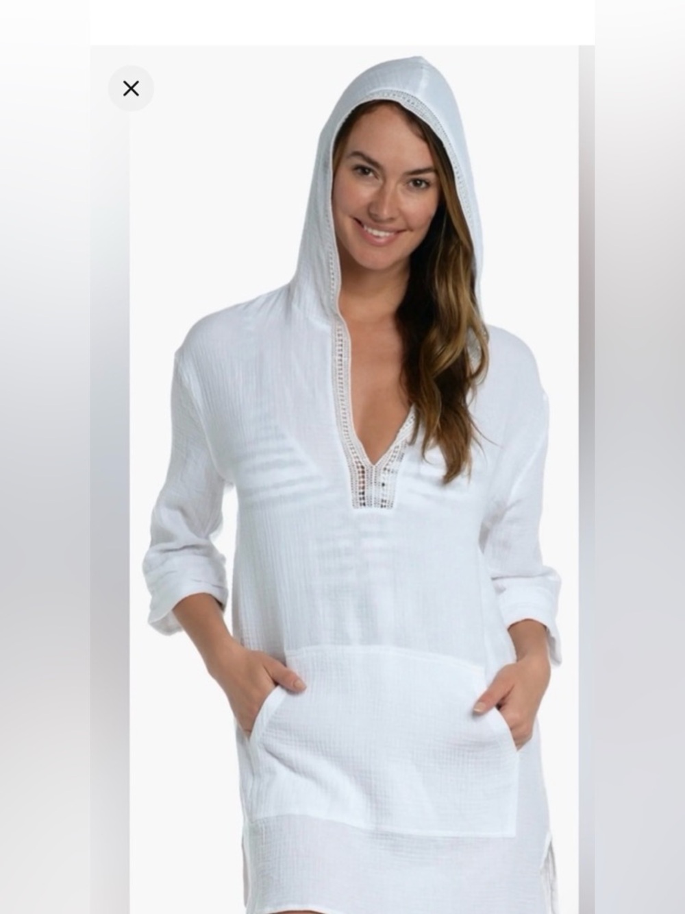 Women’s White Hooded Swim Cover-Up Tunic by 4our Dreamers- L